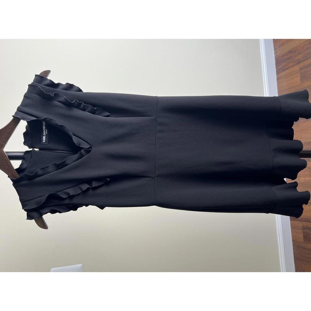 Karl Lagerfeld Paris Black Ruffle Sheath Dress Size 4 Gold Zip
